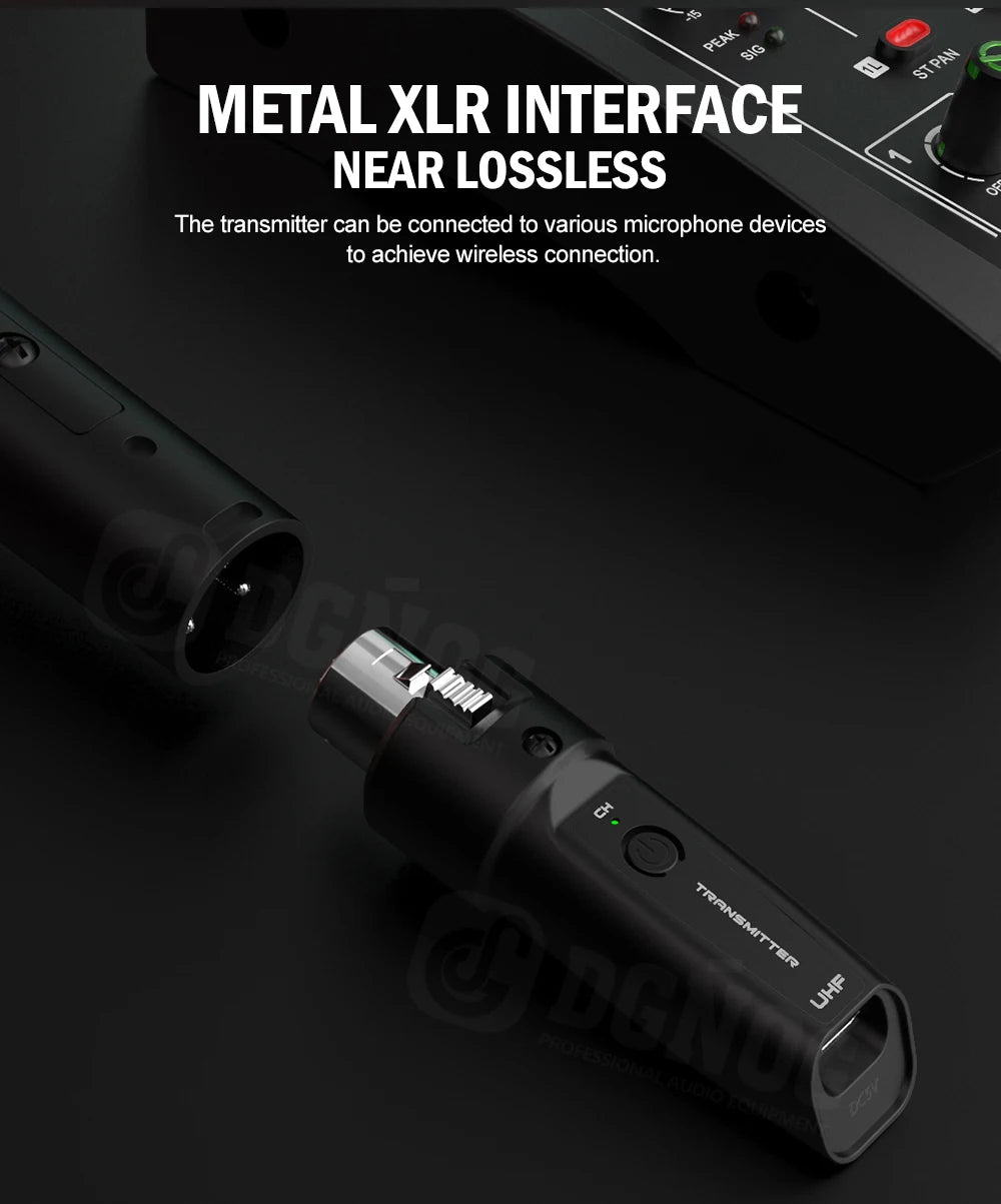 DGNOG UHF XLR Adapter System Wireless Microphone Transmitter Receiver System for Dynamic Microphone Guitar Audio Mixer PA System
