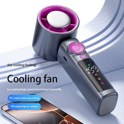 Electric Fan Handheld Fan 199 Gears High Speed Semiconductor Cooling Handheld Fan Mini Portable Folding USB Small Fan