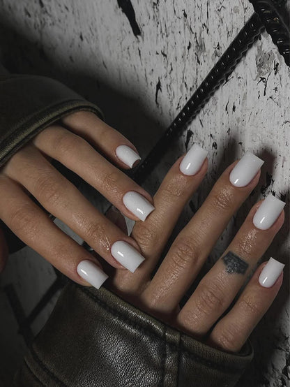 ARTAUG 24pcs Medium Press On Nails Square Black High Saturation Nail Charms Press On Nails Cover Fake Nail Set