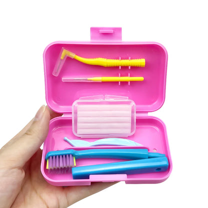 Orthodontic Oral Care Kit Portable Toothbrush Box Orthodontic Wax Foldable Toothbrush Interdental Brush Teeth Whitening Tool Hot