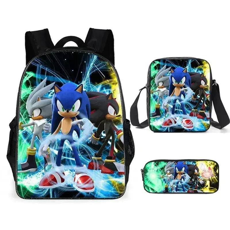 HOT 3PC-SET Sonic Backpack Primary and Secondary School School Bags  Anime Cartoon School Bags Best Gifts for Kids Mochila
