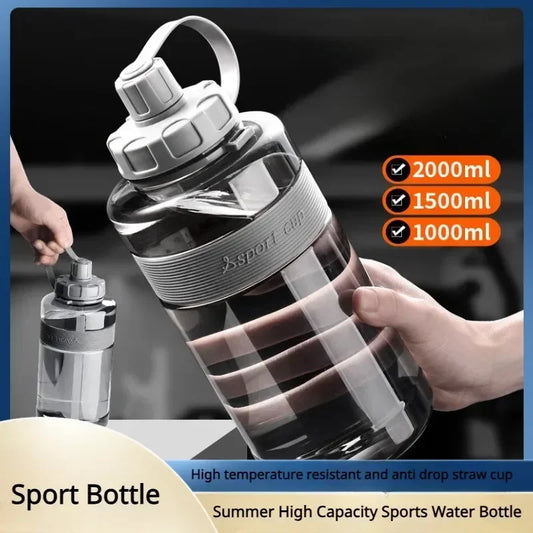 2 Liter Big Water Bottle With Straw 2L/1.5L/1L/0.6L Large Capacity School Gym Sports Drinking Bottles Fitness botella de agua 물병