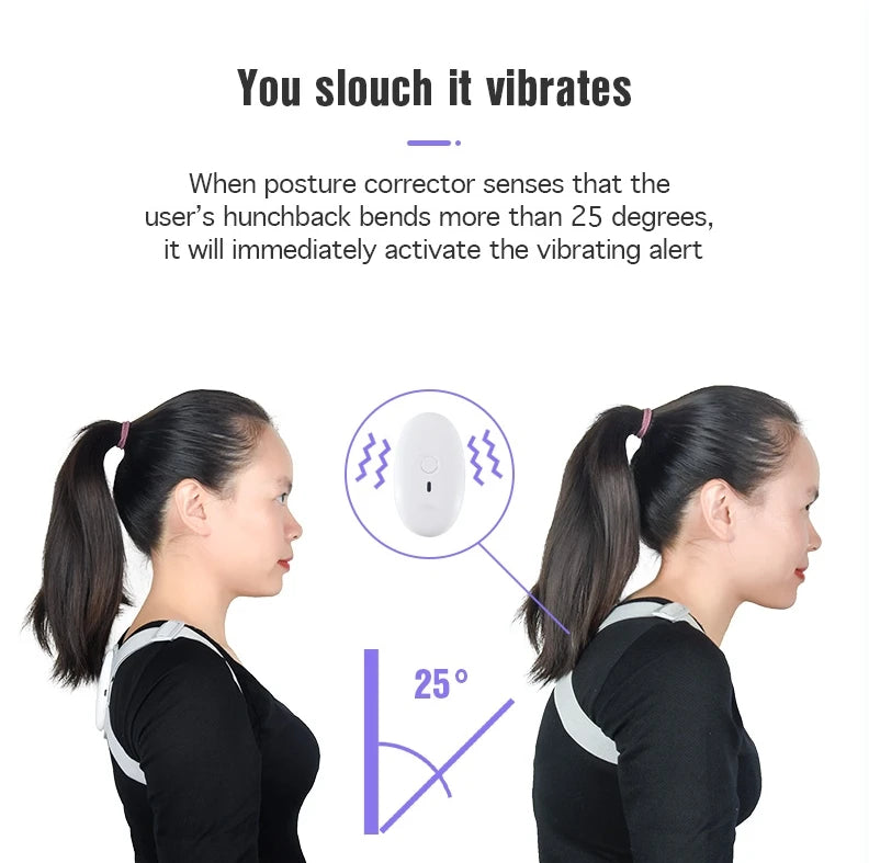 Electric back posture corrector with vibration alert, with elastic adjustable shoulder straps for improved back posture training