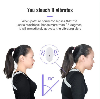 Electric back posture corrector with vibration alert, with elastic adjustable shoulder straps for improved back posture training