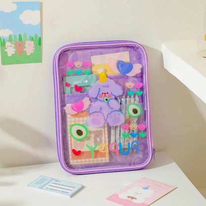 Cartoon PVC Stationary Organzier Pouch Big Capacity Storage Pens Eraser Students Pencil Bags
