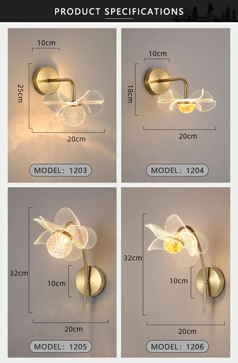 LED Wall Lamp Modern Luxury Flower Shaped Decorative Light Bedroom Bedside Study Dining Room Living Room Background Wall Lamp