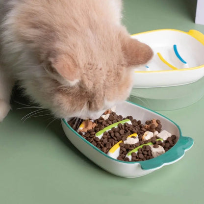 Ceramic Cat Slow Food Bowl Cute Creative Dog Food Feeding Basin Non-slip Large Capacity Pet Drinking Feeder Kitten Puppy