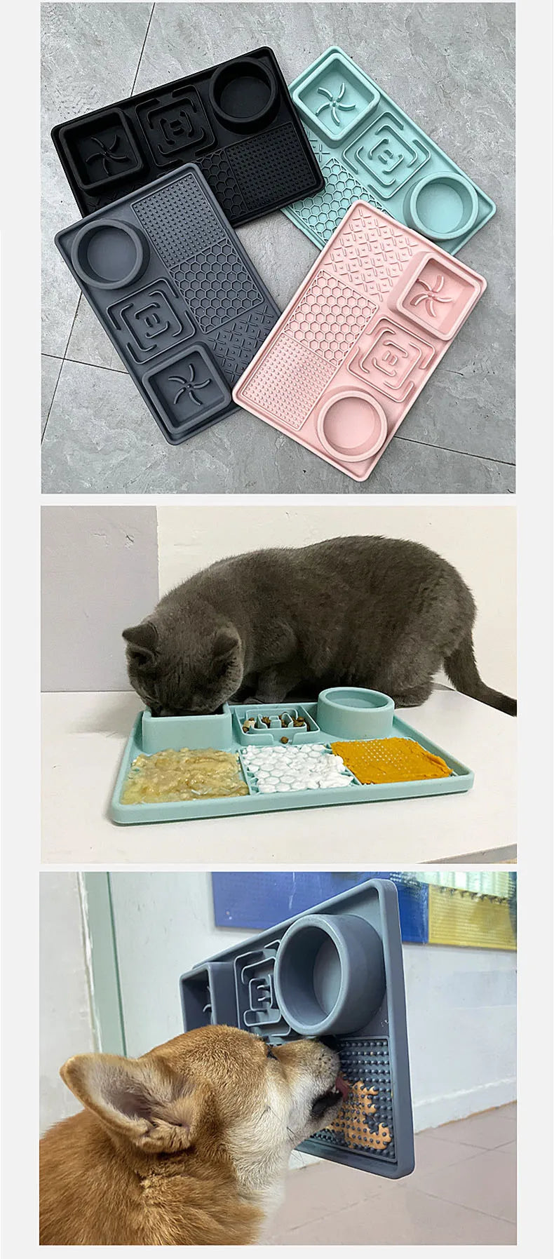 Multifunction Pet Slow Feeder Bowls Dog Licking Mat With Suction Cups For Anxiety Relief Dog Cat Water Drinking Eating Food
