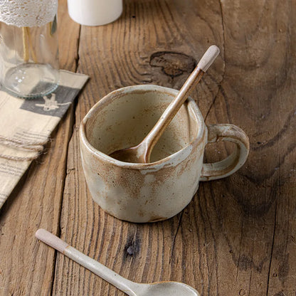Japanese Coarse Pottery Spoon Household High Appearance Level Small Spoon Long Handle Coffee Cup Spoon Soup Spoon Porridge Spoon