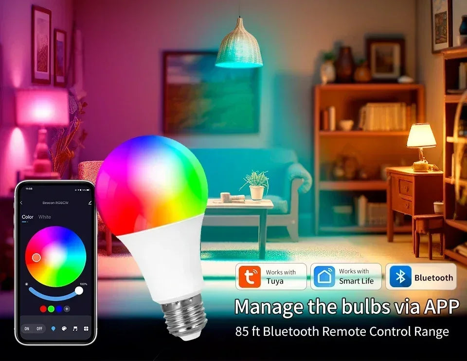 E27 Smart Bulb Tuya Bluetooth LED Light Bulb 18W 15W 9W 220V RGB Lamp APP Control Timer Dimmable Music Sync Work With Smart life