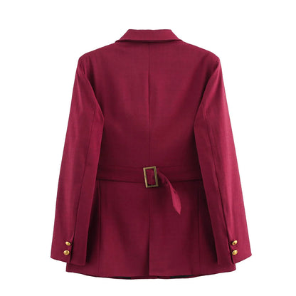 Female Office Suit Jacket with Sashes Y2K Elegant Women Formal Blazer 2025 Spring Long Sleeve Single Breasted Coat   ﻿