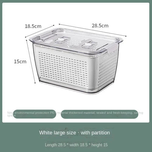 Fridge Storage Box Refrigerator Fresh Vegetable Fruit Boxes Drain Basket Storage Containers With Lid Kitchen Tools Organizer