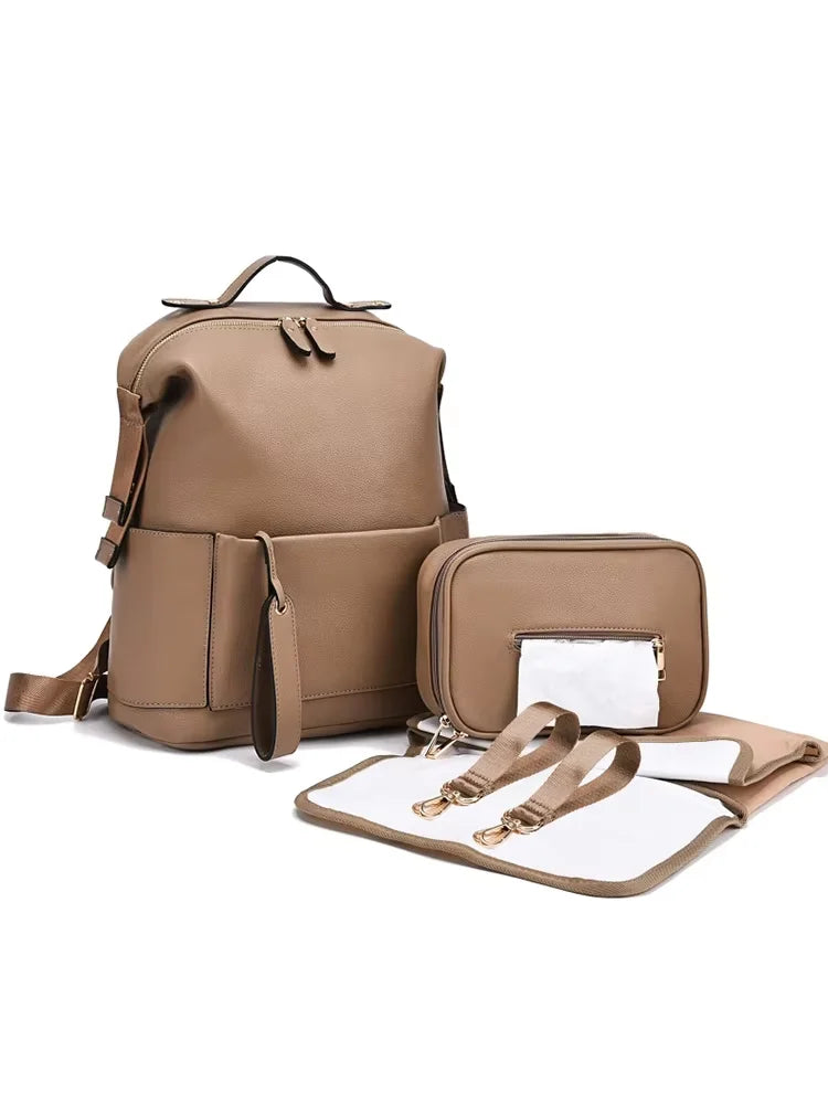 New Fashion Mommy Bag Pu Leather Diaper Backpack Bag with Changing Pad Baby Organizer Baby Nappy Bag Mummy Daddy Backpack