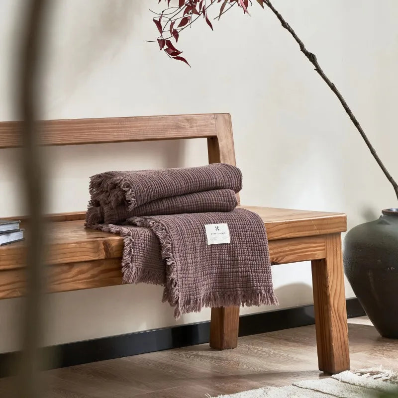 Soft Cotton Blankets Four Layers Of Gauze Sofa Cover Throw Blanket with Tassel Office home Decorative all season
