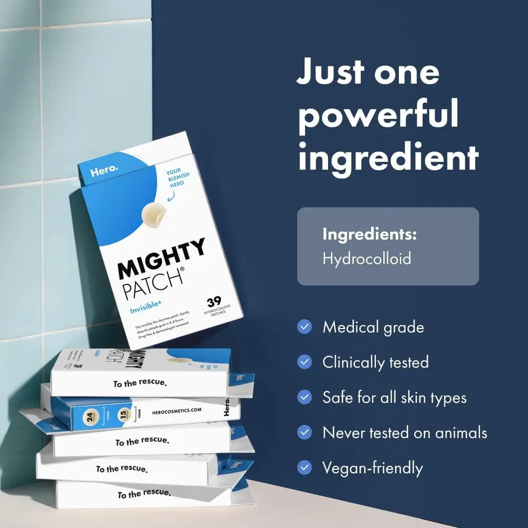 Mighty Patch™  Hero Cosmetics Invisible+ Patch - Daytime Hydrocolloid Acne Pimple Patches for Covering Zits and Blemishes