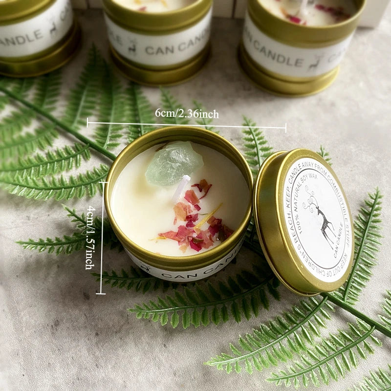 Scented Candle Crystal Stone Dry Flower Silver Tin Candle Hotel Wedding Ceremony Candle