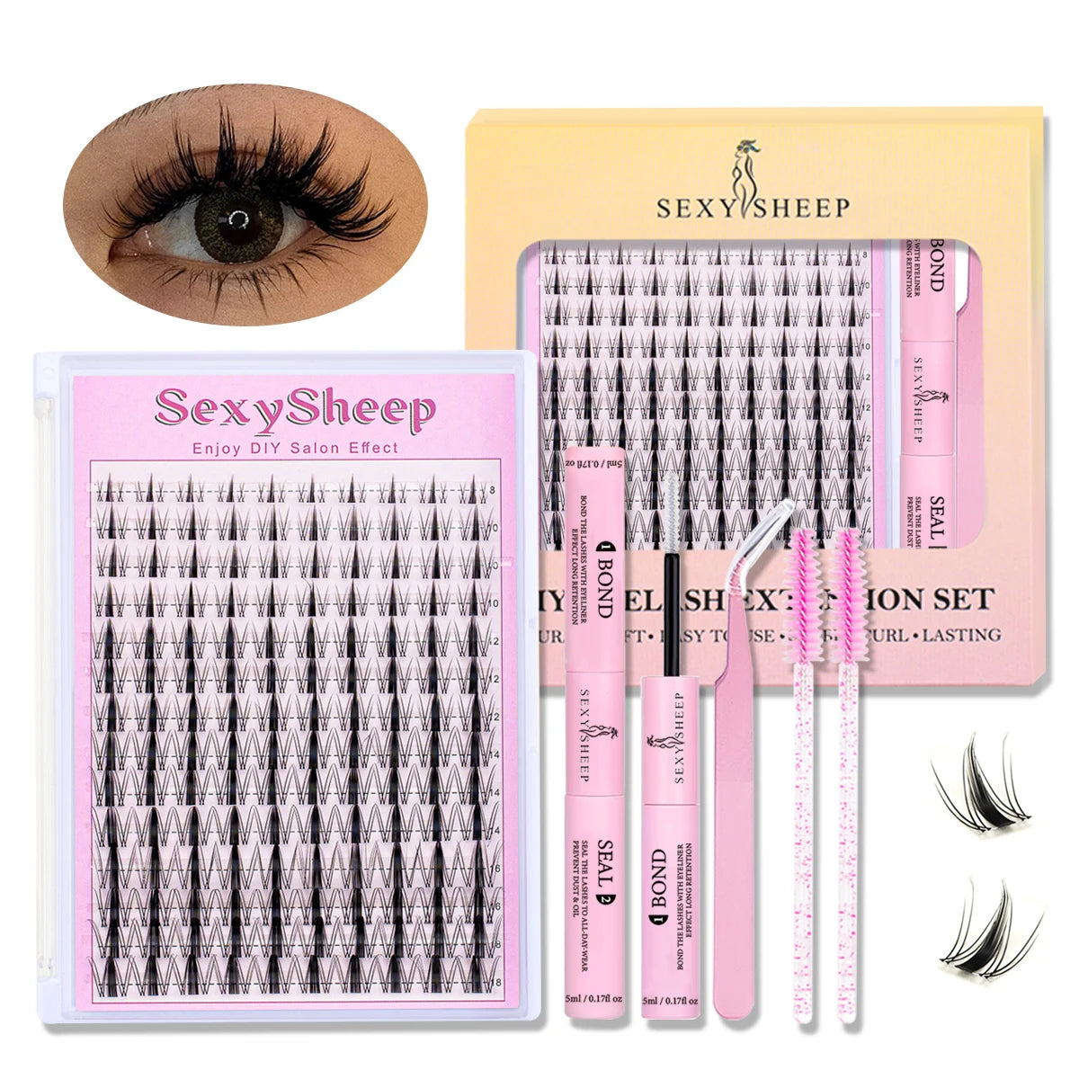 DIY Lash Extension Kit 140pcs Natural Lash Clusters Individual Eyelashes Kit with Lash Bond & Seal and Lash Tweezers