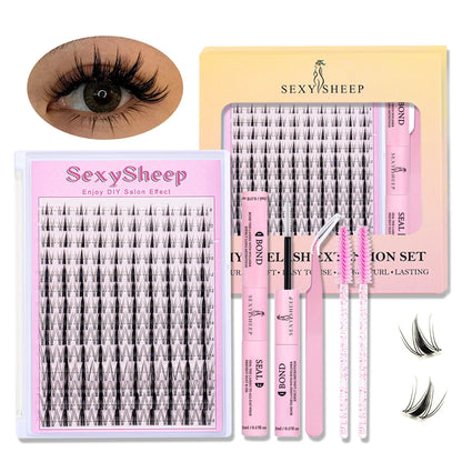 DIY Lash Extension Kit 140pcs Natural Lash Clusters Individual Eyelashes Kit with Lash Bond & Seal and Lash Tweezers