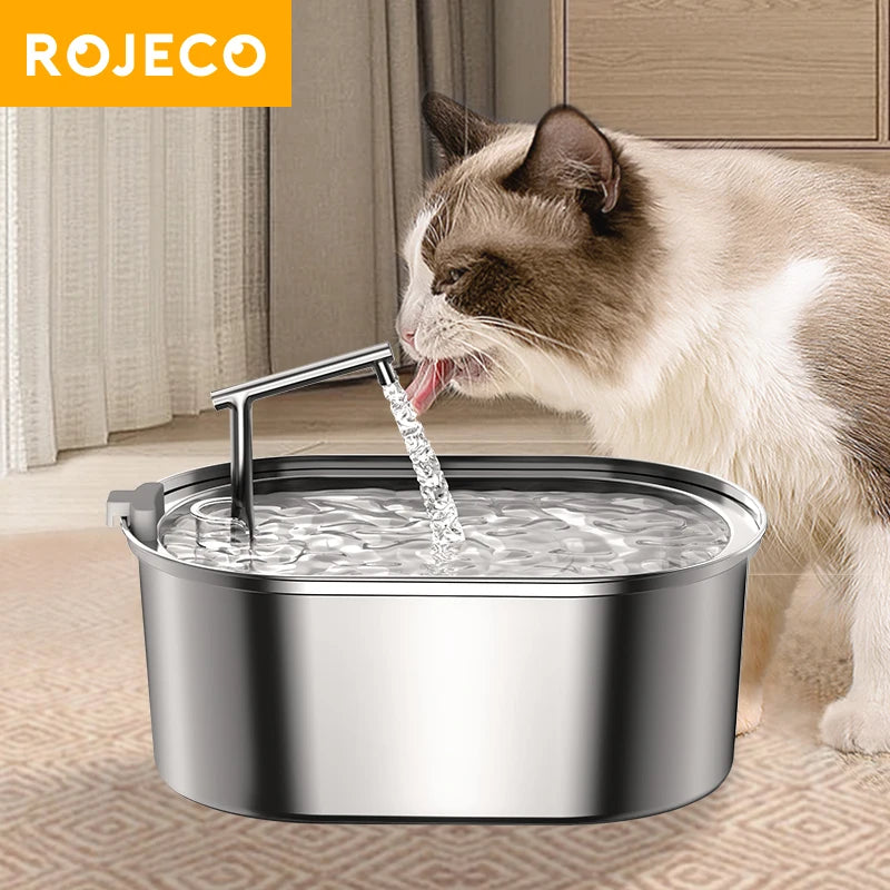 ROJECO Stainless Steel Cat Water Fountain Automatic Pet Water Dispenser Cat Drinking Fountain Auto Drinker For Dogs Accessories