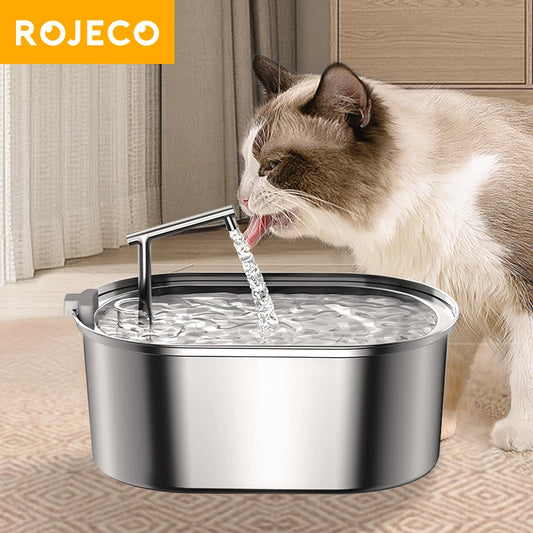 ROJECO Stainless Steel Cat Water Fountain Automatic Pet Water Dispenser Cat Drinking Fountain Auto Drinker For Dogs Accessories