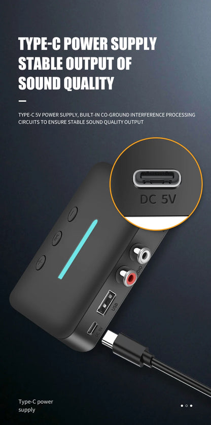 USB Bluetooth 5.3 Audio Receiver Adapter Wireless Stereo Music 3.5mm AUX R/L RCA Support U-Disk Playback For Desktop Speaker Amp