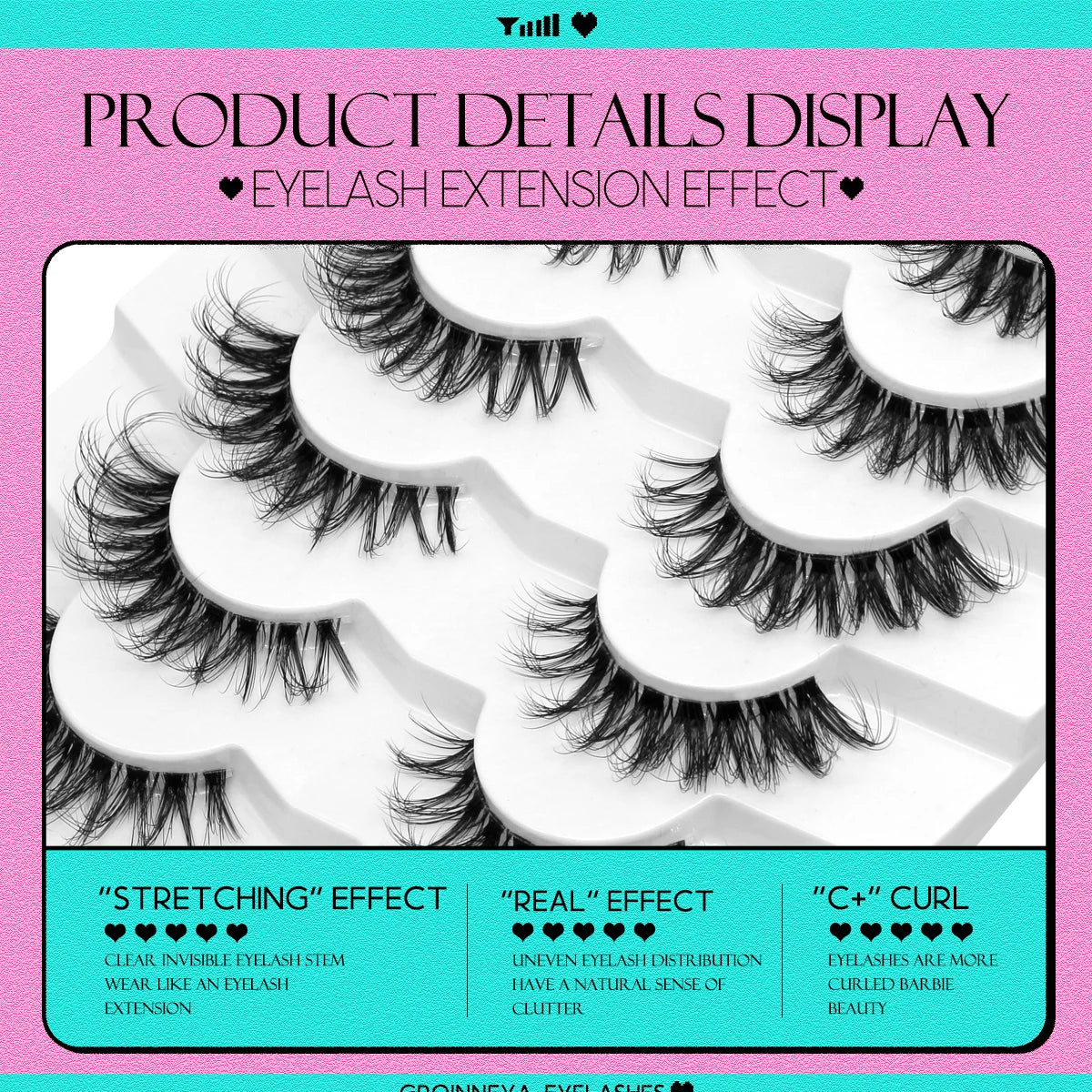 GROINNEYA Lashes 5/7 Pairs Wispy Mink Lashes Invisible Band Eyeashes Look Like Extensions Strip Lashes Natural Look Soft Fluffy