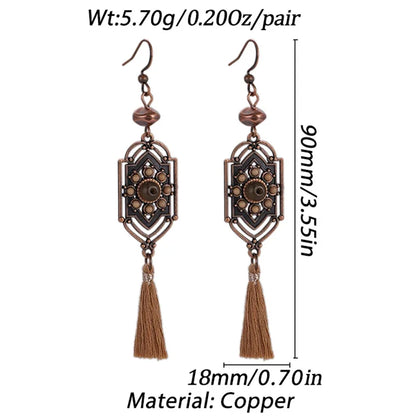 Bohemian Brown Geometric Fringe Earrings for Women Vintage Hollow Flower Beads Tassel Earrings Girls Party Jewelry Gifts