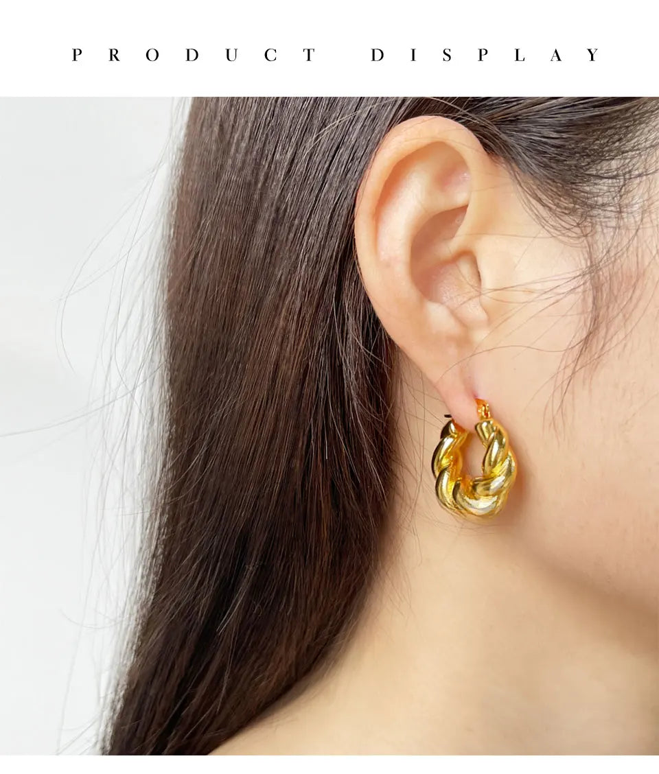 Peri'sBox Trendy Minimalist Twisted Hoop Earring for Women Gold/Silver Color Zinc Alloy Huggie Earrings бижутерия женщин Gifts