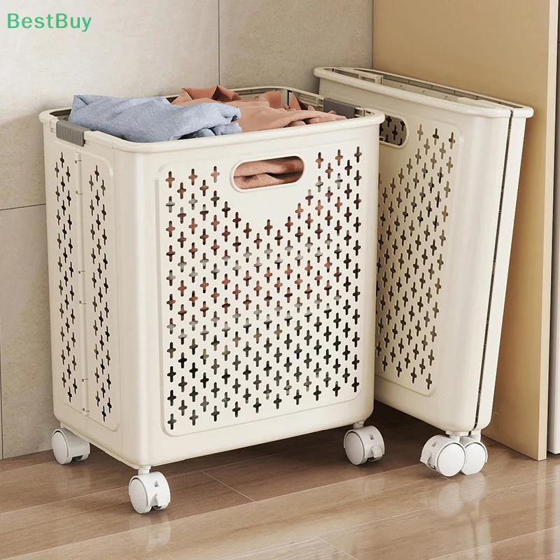 Foldable Laundry Baskets With Wheels Dirty Clothes Basket Large Capacity Cart Bathroom Multifunctional Storage Basket