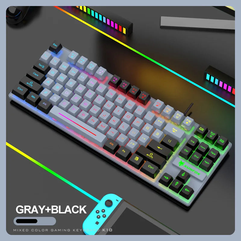 Keyboard 87 Keys 80% Layout Spanish Russian Korean Arabic Gaming Keyboard USB Wired RGB Light Float Keycap Ergonomics Design K10