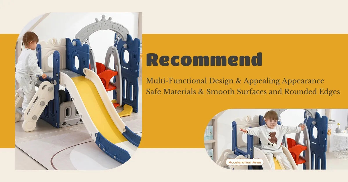 Slide for Children, 4 In 1 Children's Slide Swing with Basketball st, Climbing ladder, Swing Slide Garden Slide for Indoor Outdo