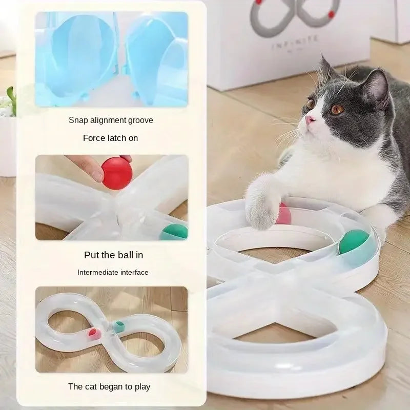 Interactive Cat Turntable Toy - 8-Shaped Track Tunnel with Spinning Ball, Multi-Cat Playhouse for Indoor Kittens