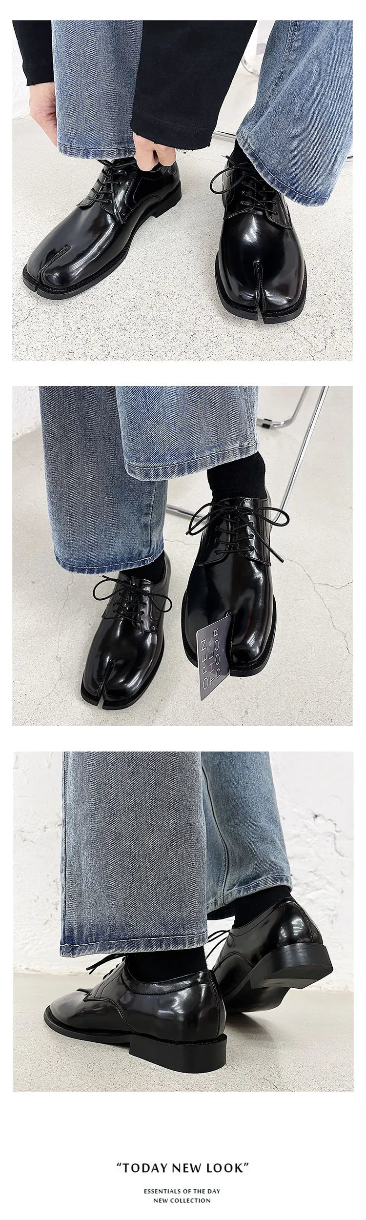 Horseshoe split toe couple leather shoes, Tabi shoes square toe cap unisex original design new Korean personality trend