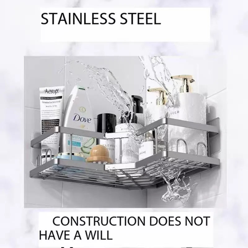 No Drilling Stainless Steel Triangle Double Layer Shelf for Bathroom Balcony Kitchen Corner Storage Space Saving Durable Design