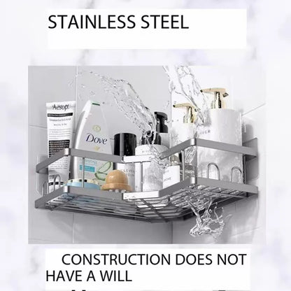 No Drilling Stainless Steel Triangle Double Layer Shelf for Bathroom Balcony Kitchen Corner Storage Space Saving Durable Design