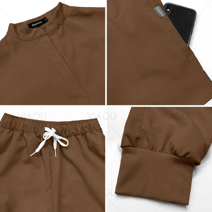 Scrubs Uniforms Sets Medical Nursing Hospital Working Clothes Solid Color Surgical Gowns Breathable Scrub Top Joggers Pants Suit