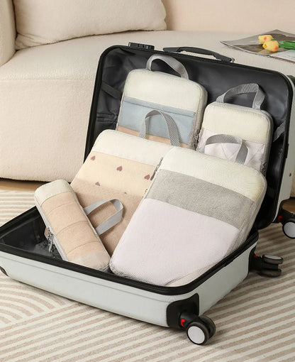 5-Piece Mesh Compression Packing Cubes Set Travel Storage Bag Large Capacity Waterproof Luggage Clothing Underwear Storage Bag