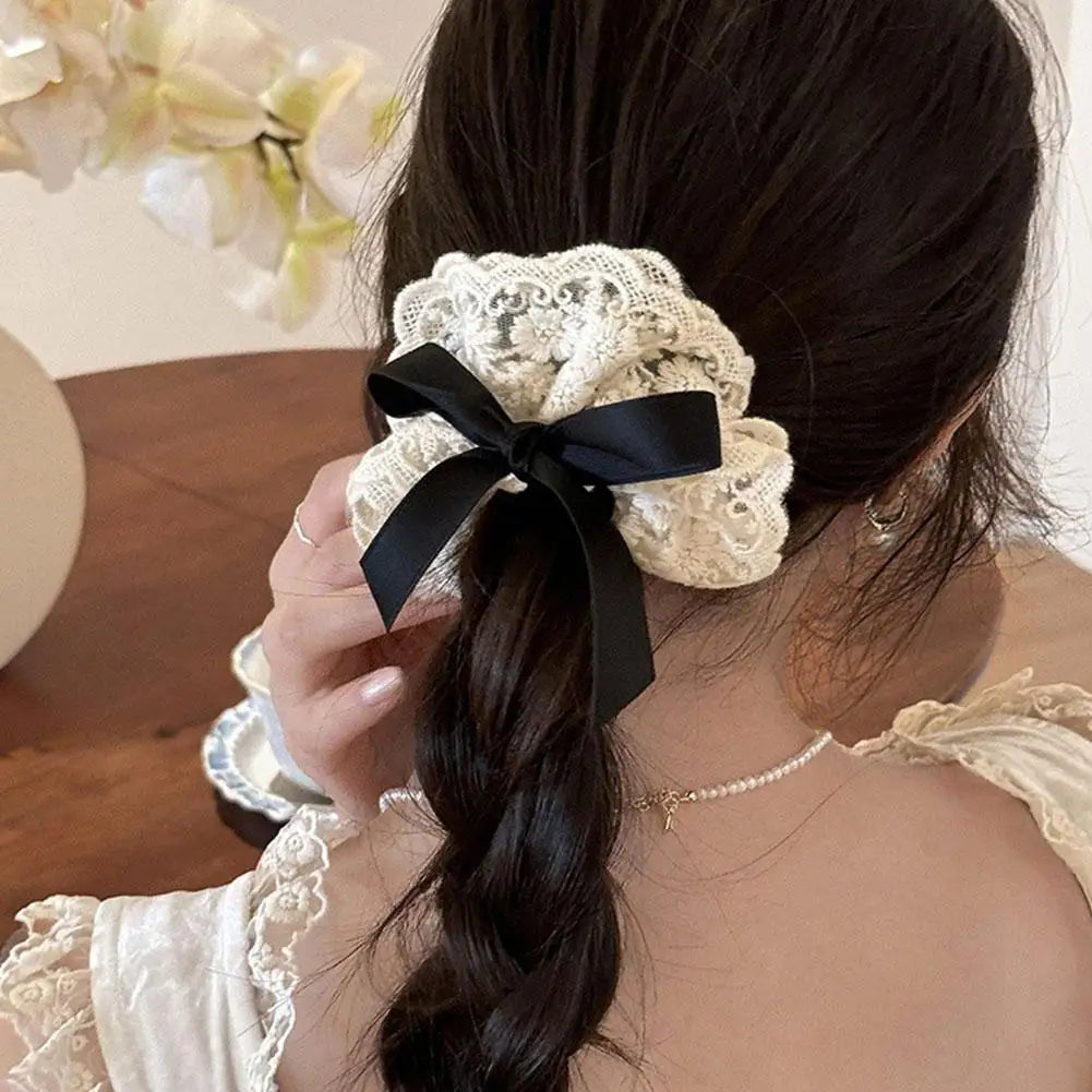 Fashion Lace Scrunchies French Romantic Elastic Hair Bands Girls Solid Ponytail Holder Headwear Hair Rope Women Hair Accessories