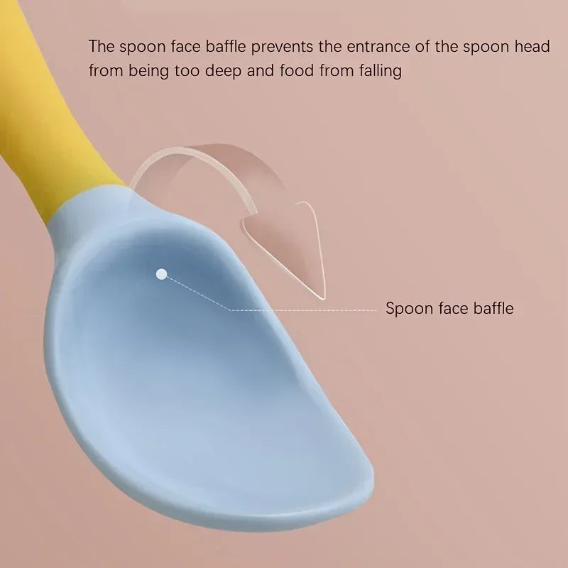 1 Pair Silicone Spoon for Baby Bendable Soft Fork Children Feeding Training Tableware Silicone Soft Fork Spoon Set Tableware