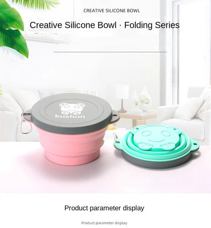 Travel Portable Silicone Folding Bowl Children's Travel Outdoor Tableware with Lid Foldable Noodle Bowl
