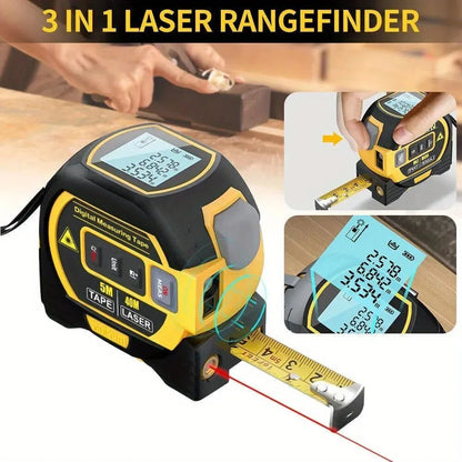 Laser Tape Measure Meter Building Measurement Device 3in1 Laser Rangefinder 5M Tape 60M Laser Measure with LCD Digital display