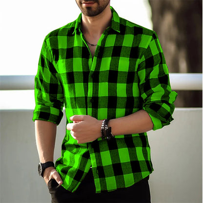 Fashion Style Black And White Plaid Shirt Men's Long-sleeve Shirt Summer New Button Lapel Shirt Street Loose Casual Top Clothing