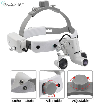 2.5X/3.5X  Dental LED Light Lamp Binocular Loupes Brightness Spot Adjustable Dental Lab 5W Headlamp For Surgical Headlight