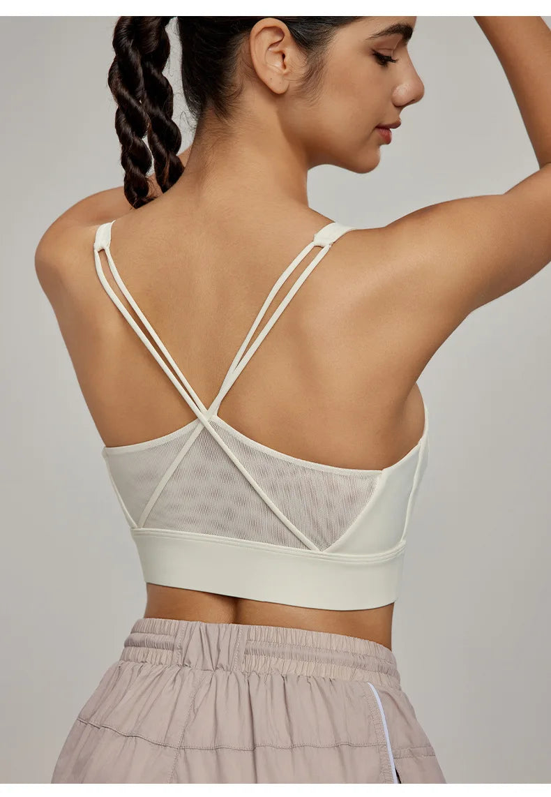 Sports Bra for Women, Shockproof Fixed Cup, Sexy and Beautiful Back, Breathable Fitness Bra with Chest Cushion