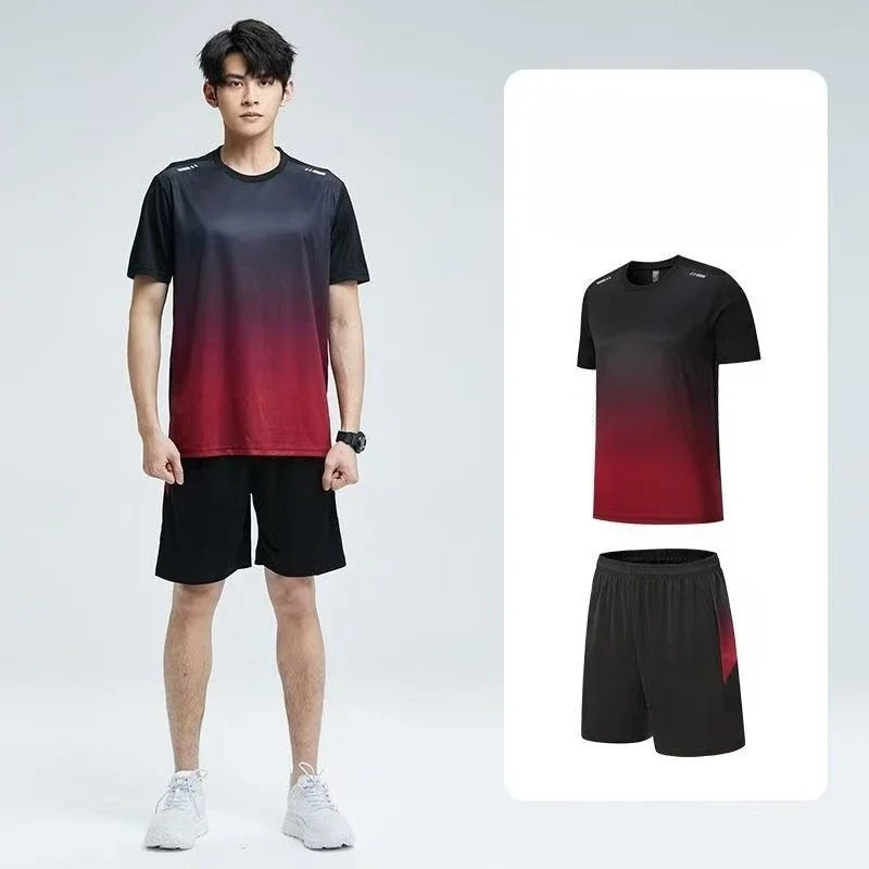 Sports SuitsMan Sets  Quick Drying Breathable Basic Trendy Two Piece Set Outdoor Novelty in Outfit Two-piece T-shirts Shorts Men
