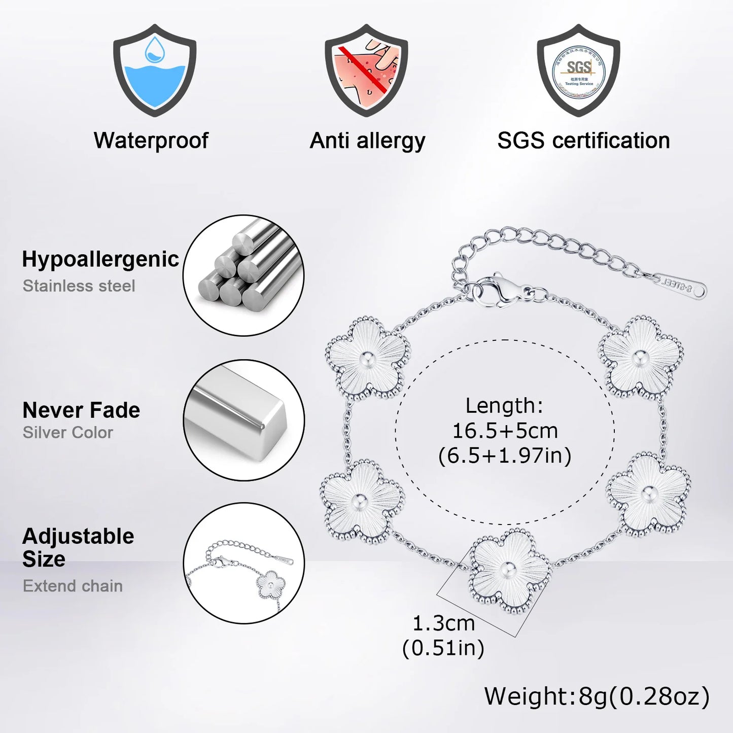 Vnox Stainless Steel Colorful Clover Cute Hand Bracelet For Woman Fashion Five Leaf Flower Lucky Jewelry Accessories Gift To Her