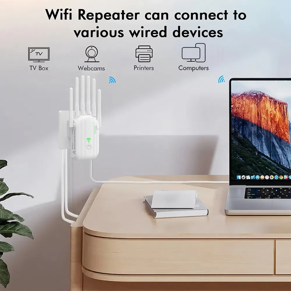 WiFi Extender 1200Mbps WiFi Signal Booster Dual Band 2.4G/5G Outdoor Signal Amplifier with Ethernet Port 360° Full Coverage