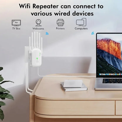 WiFi Extender 1200Mbps WiFi Signal Booster Dual Band 2.4G/5G Outdoor Signal Amplifier with Ethernet Port 360° Full Coverage