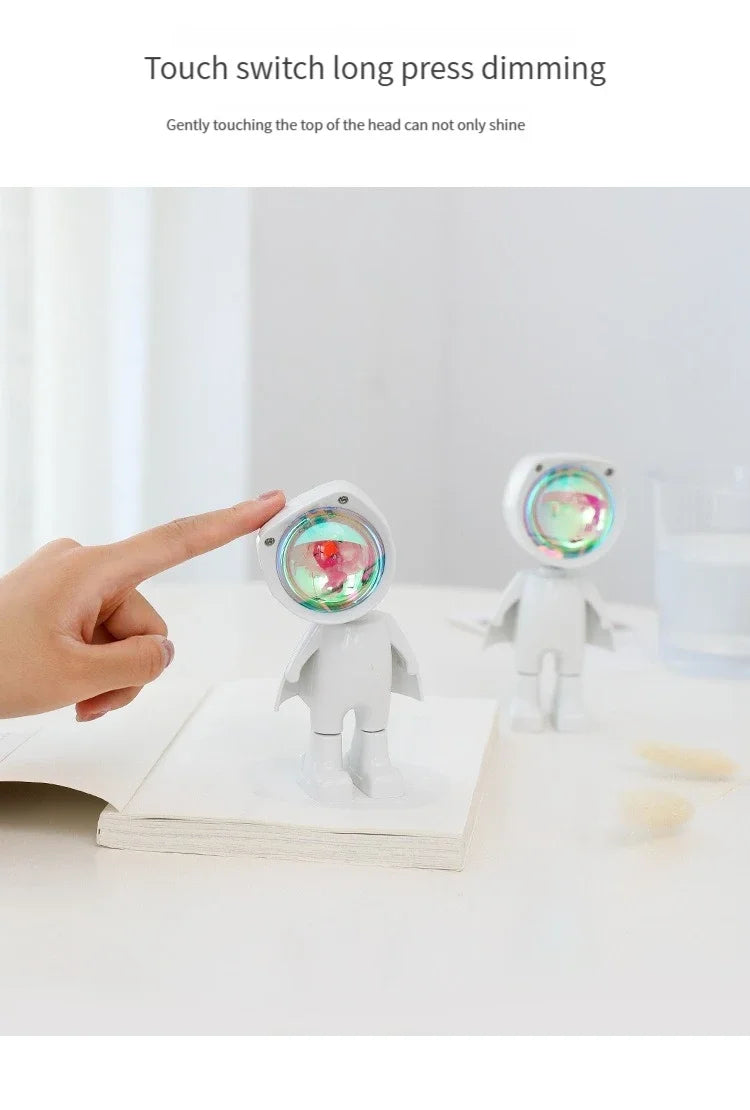LED Seven Colors Light Sunset Light Astronaut Light Rainbow Projection Night Light 360Degree Rotation Rechargeable Ambient Light