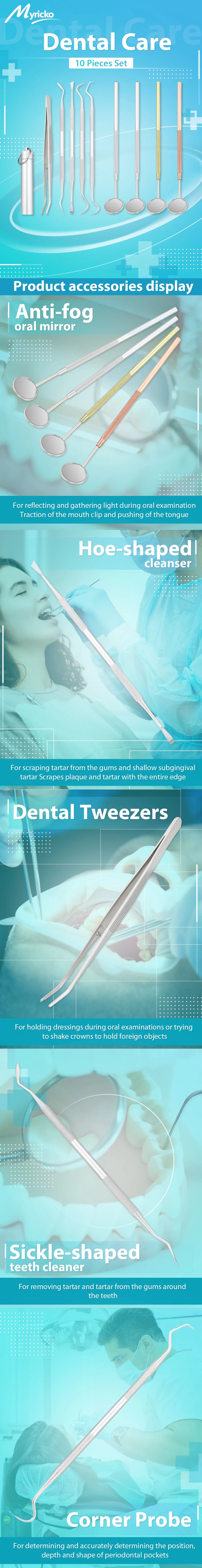 Dental Mirror Stainless Steel Dental Instrument Dentist Tool Set Probe Tooth Care Kit Tweezer Hoe Sickle Scaler